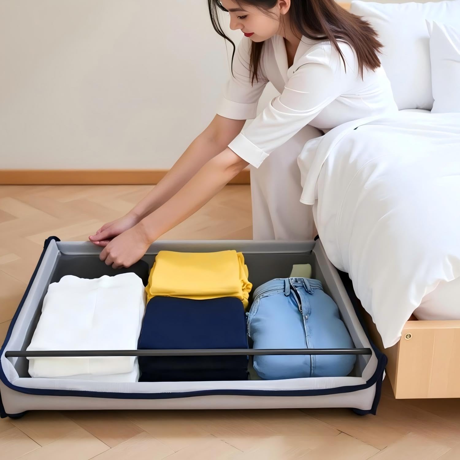 Caja Almacenamiento Plegable 60L con Ruedas Acero Organizador Debajo Cama