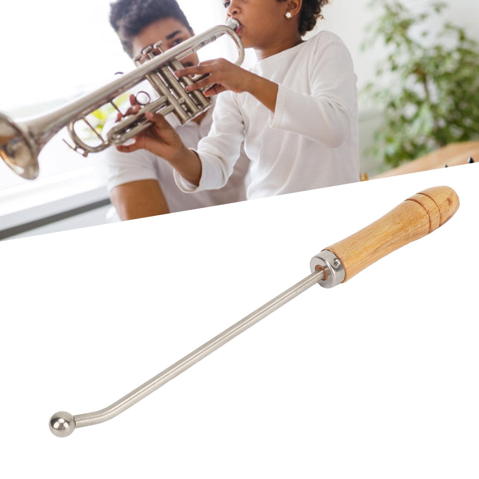 Outil de Réparation de Trompette, Tête Sphérique en Métal, Corne, Trombone, Outils D'entretien du Cou avec Manche en Bois, Accessoire D'instrument