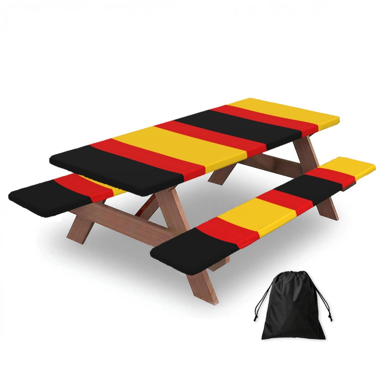 Yqxwjl Black German Flag Print Camping Essentials Waterproof Camping Table And Bench Cover With Drawstring Bag 183 Cm