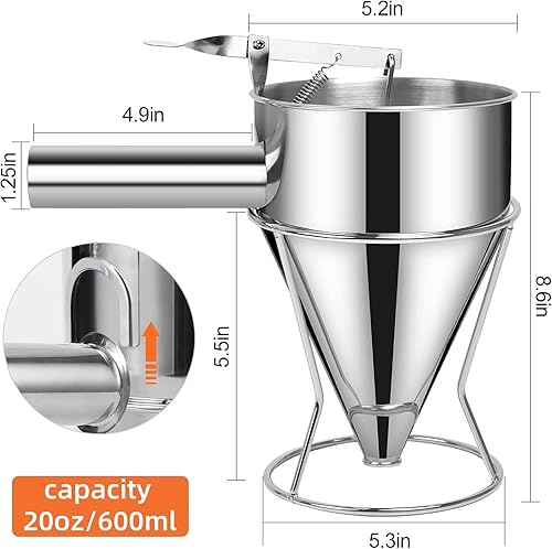 Miniatura 3 de Dispensador de Masa de Panqueques de Múltiples Calibres, Dispensador de Pastel de Embudo de Acero Inoxidable, Fabricante de Pastel de Embudo de