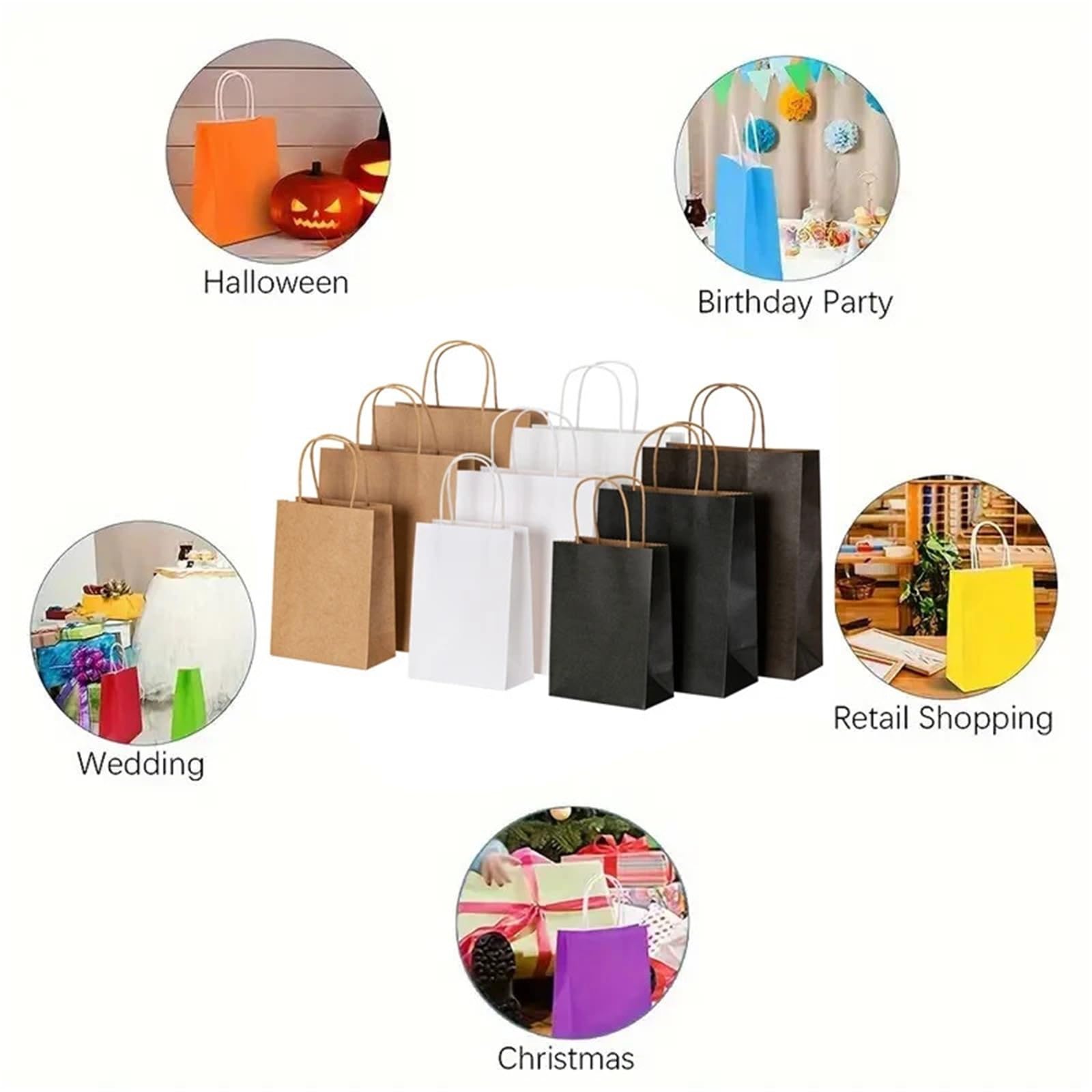 Bolsa Regalo 10-40 Bolsas De Regalo De Papel Marrón Con Asa | For negocios, bodas, fiestas de cumpleaños, bolsas de regalo, bolsas de compras(Black,20PCS,26x12x33cm)