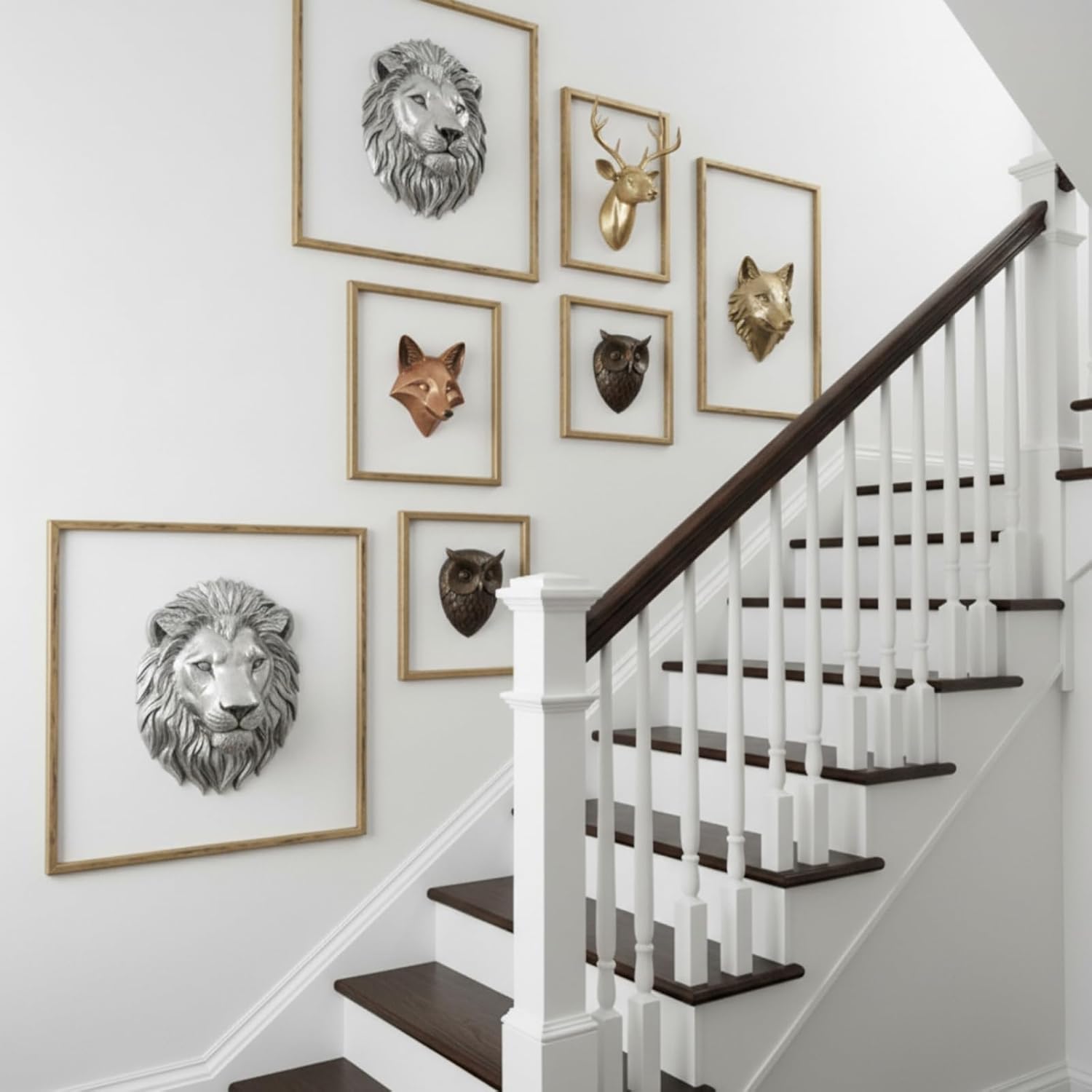 Otoolling 5 Pcs Gold Metal Frame for Animal Head Deer Skull Vintage Wall Mount Metal Brass Color Sculptures Frame Wall Art Hanging Decoration for Animal Skull Plaques 3D Sculptures Living Room Decor
