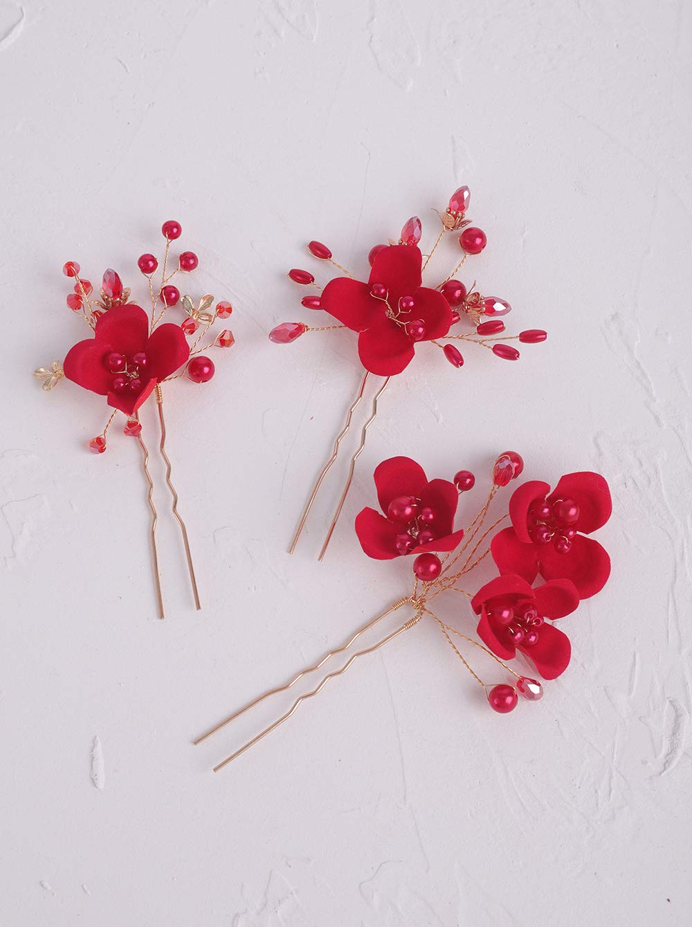 FXmimior Bridal Wedding Red Flower Headpiece Hair Vintage Hair Decoration Sither Red Bridal Floral Hair Comb - Wedding Hair  main image 4