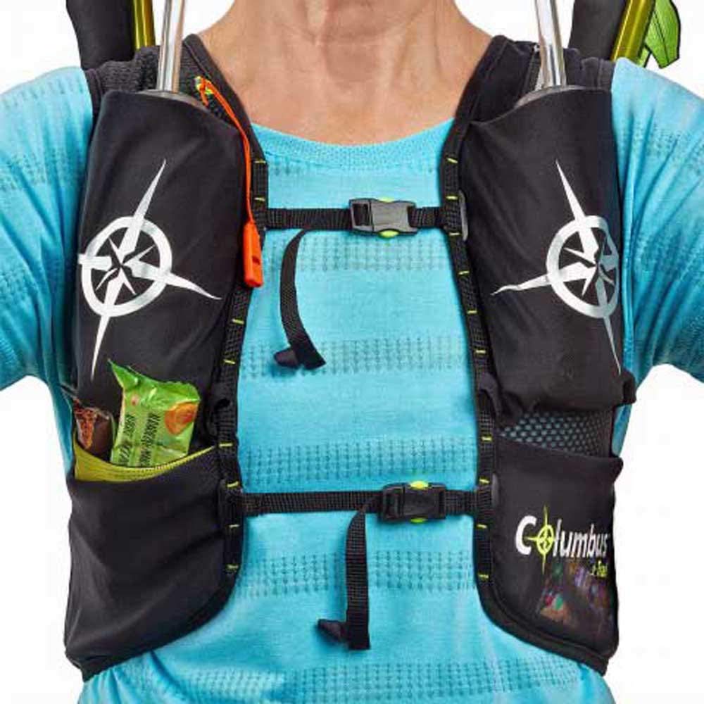 COLUMBUS Trail Vest 5L - Trinkweste in Schwarz für Trinkreservoirs oder andere Ausrüstung. Reflektierenden Elementen, Mehreren Fächern. Größen M/L.