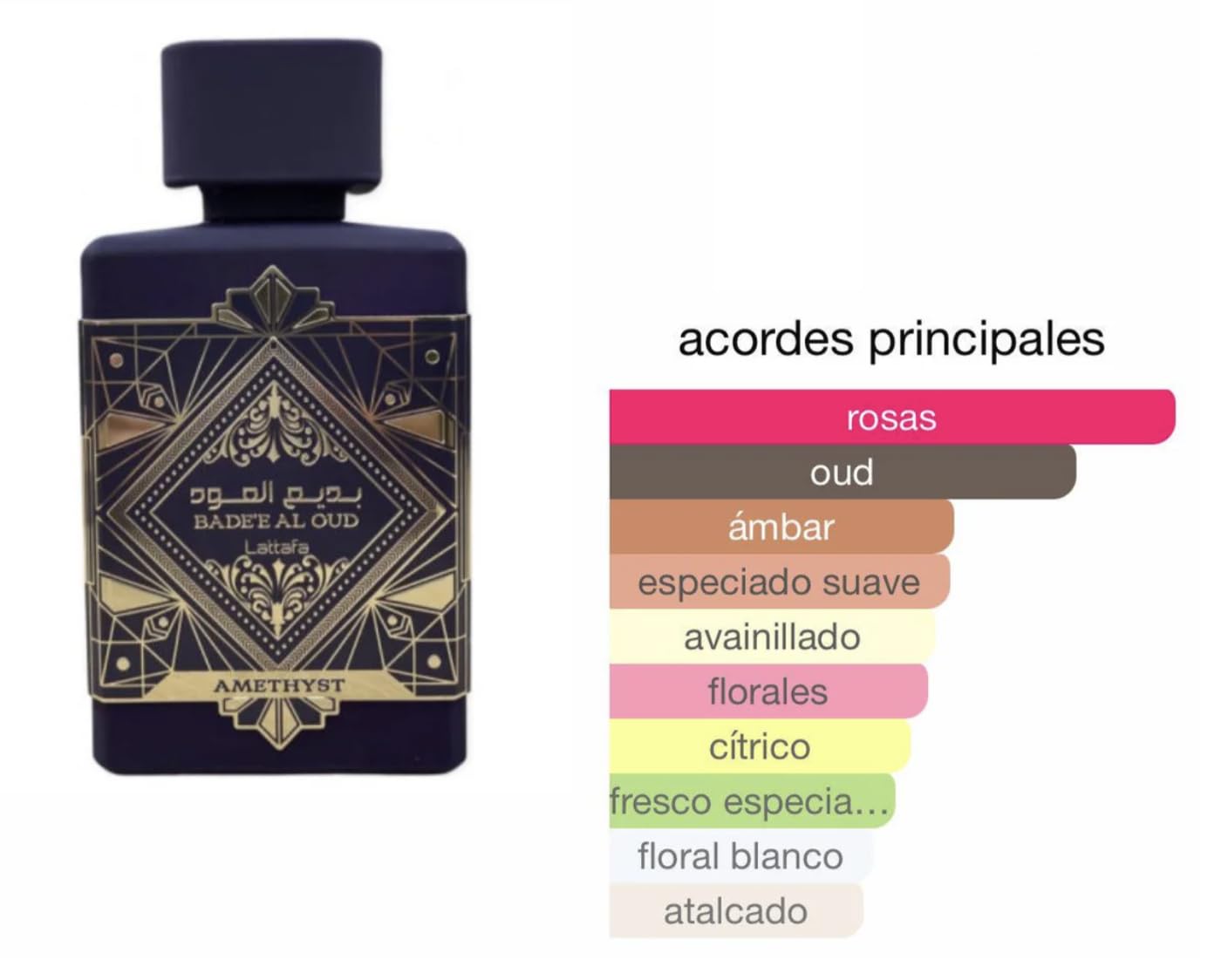 Lattafa Badee Al Oud Amethyst Eau da Parfum 100ML, Perfume Árabe de Larga Duración, Incluye Atomizador Recargable 5ml, Fragancia de Rosas, Bergamota, Jazmín, Pimienta Rosa, Ámbar y Vainilla (Amethyst)