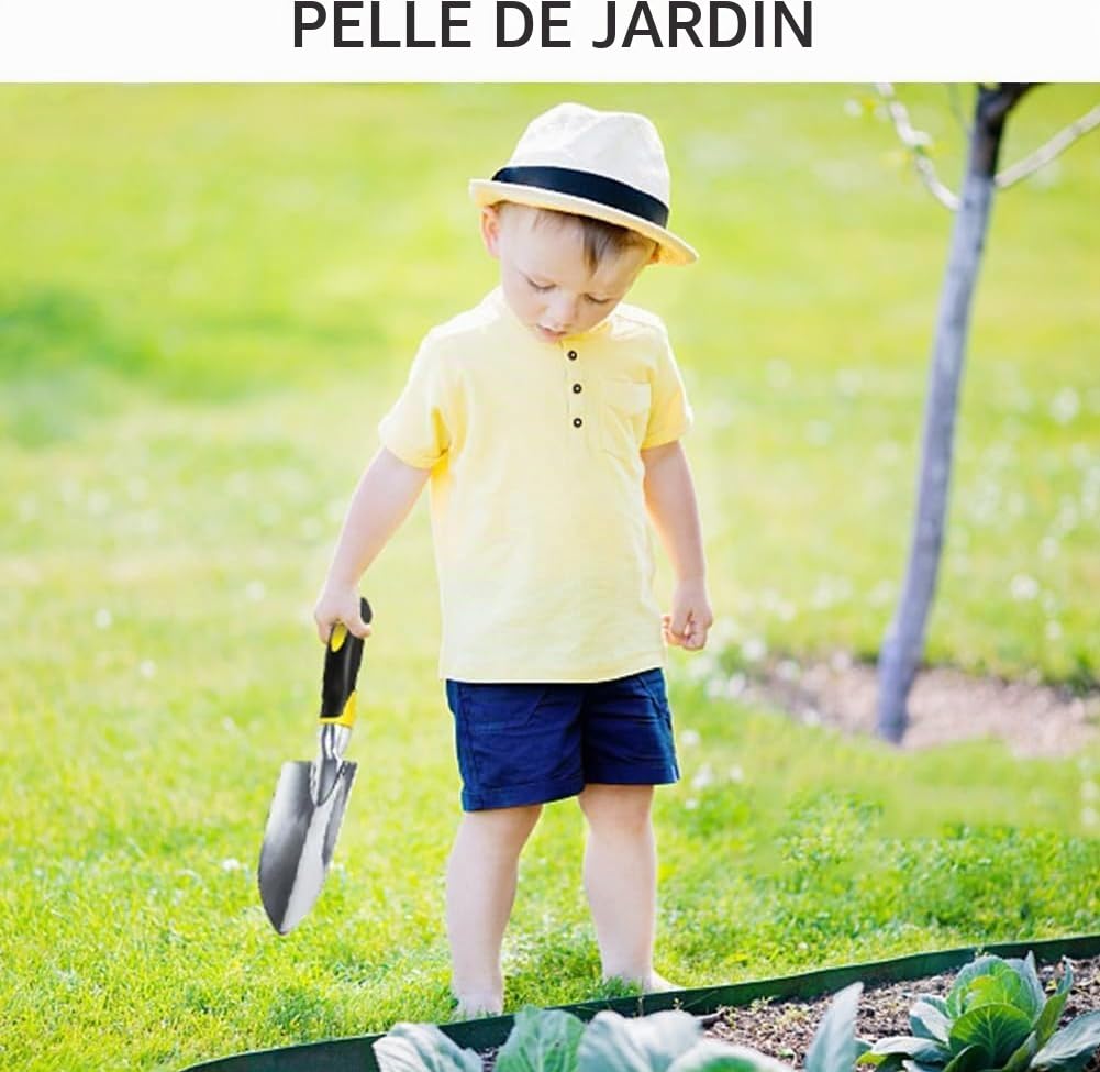 Pelle de Jardin en Aluminium Jaune avec Manche Confortable Antidérapant pour Plantation Désherbage Outil Polyvalent Cadeau Jardinage