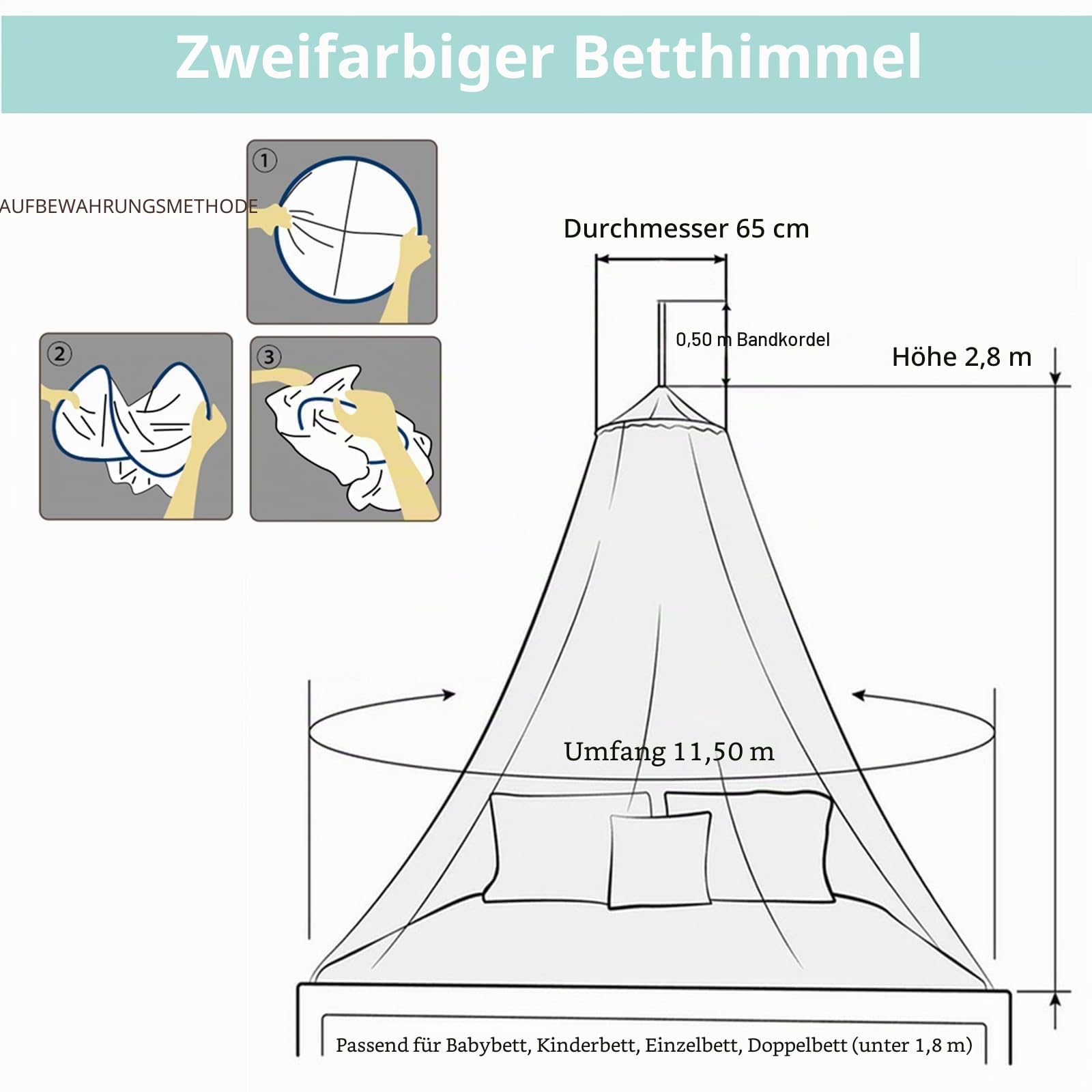 Spitze Betthimmel Moskitonetz mit warmen Lichtern, Prinzessin Betthimmel für Mädchen Zimmerdekoration, Purple/Einzeltür