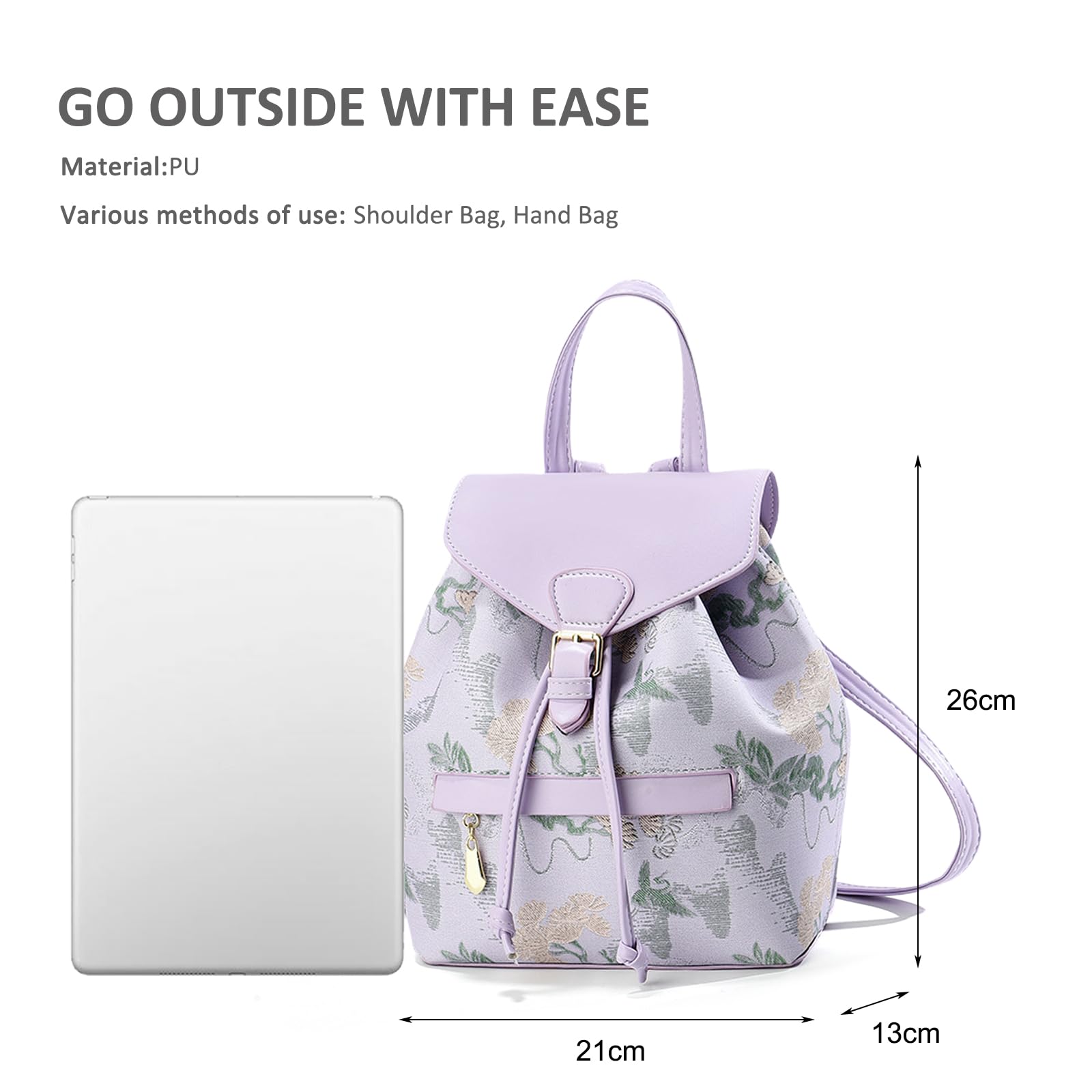 NICOLE & DORIS Zaino da Donna Piccolo Zainetto Elegante Borsa Zaino Mini con Stampa Zaino Antifurto Pelle PU Daypack Zainetti Fiori per Scuola Uscire Viaggi Viola