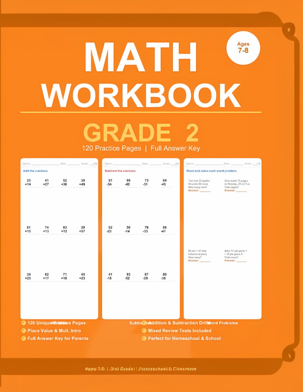 Math Workbook Grade 2: 120 Practice Pages with Answer Key — Addition, Subtraction, Place Value and Introduction to Multiplication for Kids Ages 7–8 (Math Mastery for Kids)