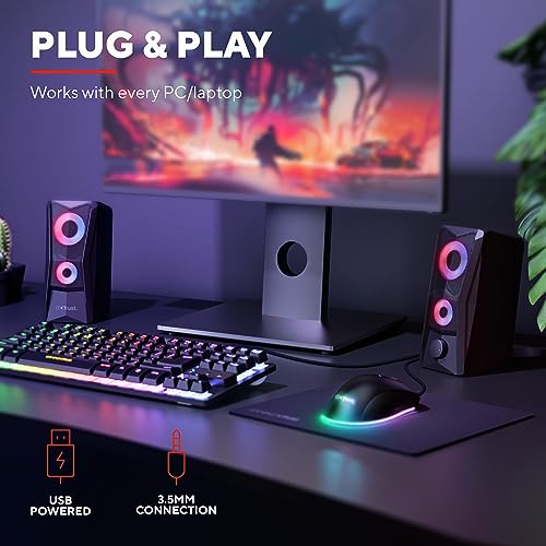 GXTrust 606B Javv Casse PC Gaming 2.0 con Illuminazione LED RGB, 12W (6W RMS), Alimentazione USB, Jack AUX 3.5 mm, Set di Altoparlanti PC da Gioco per Computer, Portatile - Nero - Casse per PC - Immagine 3