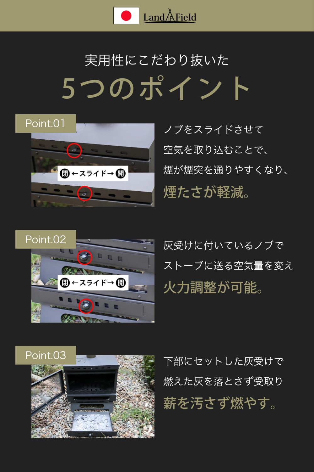 Amazon.co.jp: LandField 薪ストーブ 耐熱ガラス ワイド