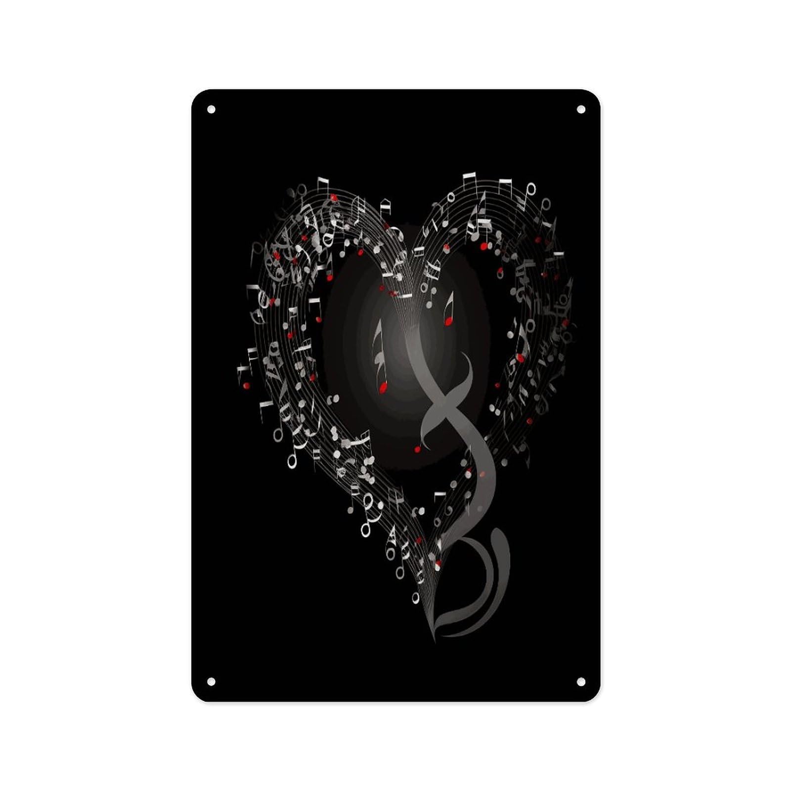 Fekiloot Style Music Note Heart Wall Decor Metal Signs Tin Signs Poster