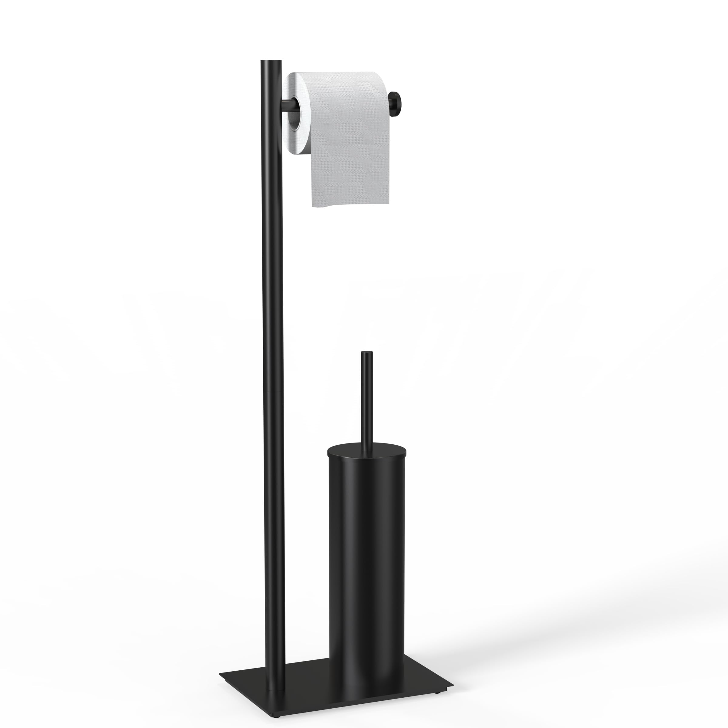 WZRUA Black Freestanding Toilet Roll Holder and Toilet Brush Holder Set, 304 Stainless Steel Toilet Paper Holder Stand