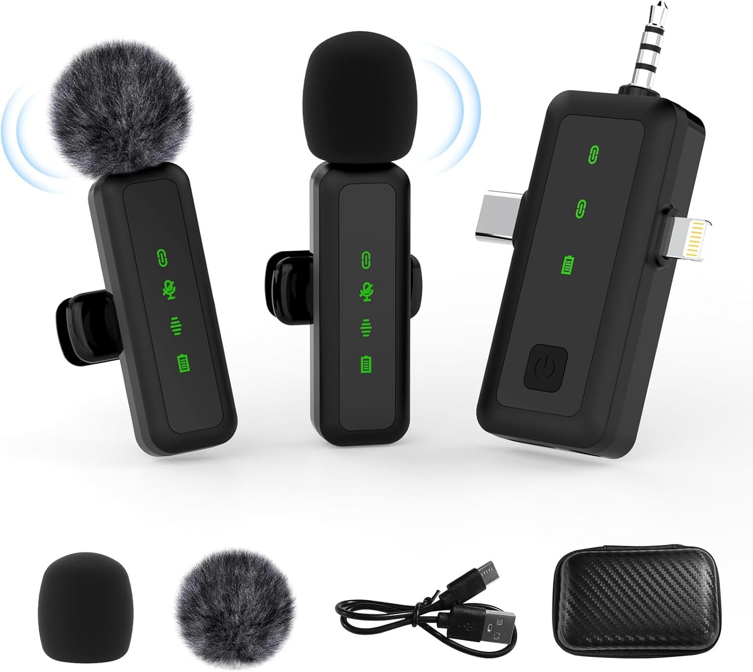 Wireless Lavalier Microphone for iPhone/Camera/Android Phone, Mini Lapel Microphone with Lightning+USB-C+3.5mm Receiver, Plug-Play Wireless Clip On Microphones for Video Recording/TikTok/YouTube/Vlog