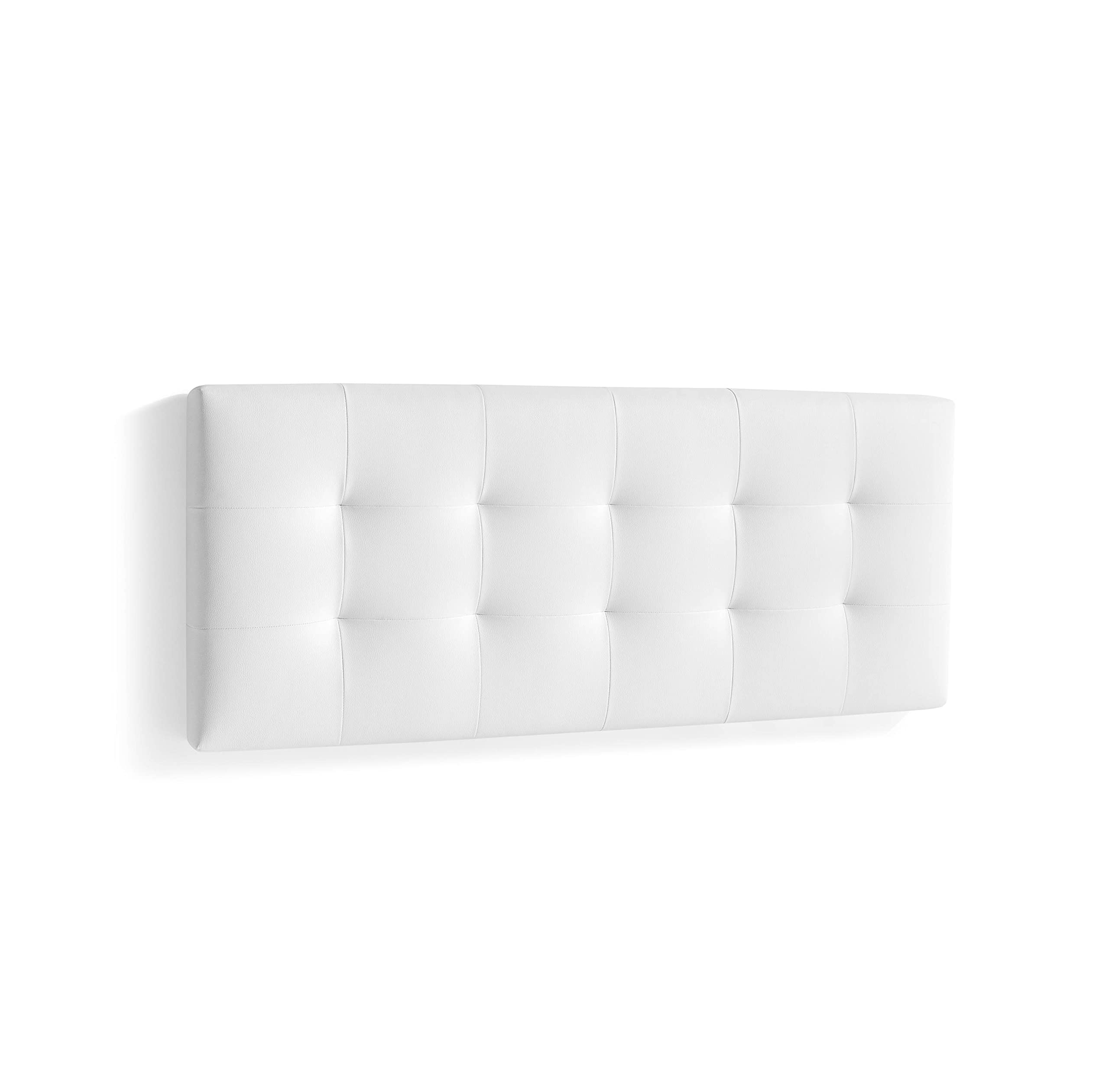 MOMMA HOME Cabecero de Cama en Polipiel - Modelo RESQUA - Cabecero tapizado en ecopiel - Cabecero Acolchado - Incluye herrajes para Colgar - 9cm Ancho - Cabezal Dormitorio (White, 150 x 60 x 9 cm)