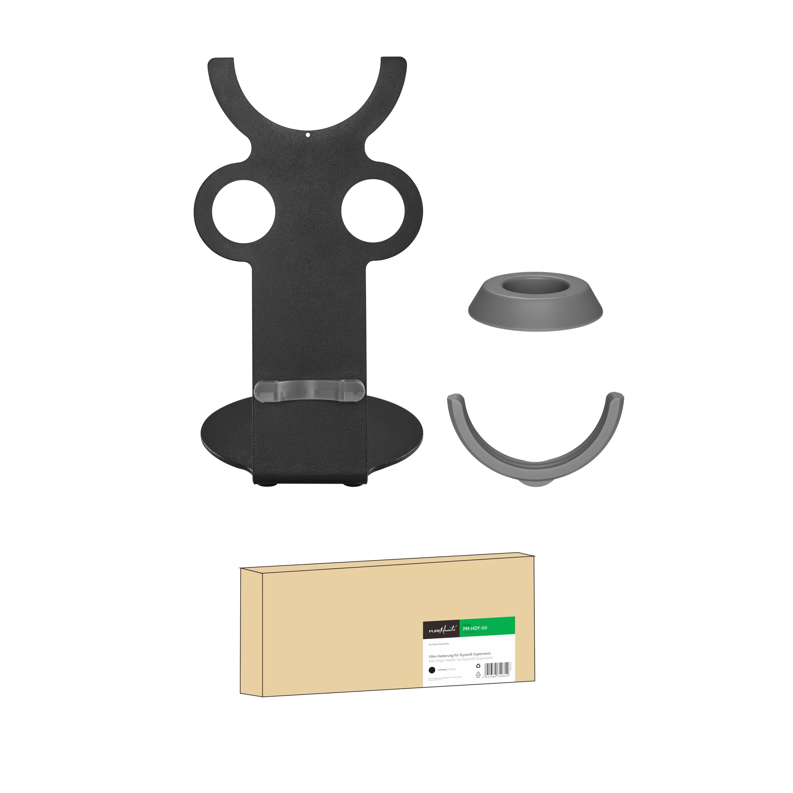 PureMounts® Uchwyt na suszarkę do włosów do Dyson® Supersonic, mocowanie magnetyczne, zarządzanie kablami, podkładka silikonowa, czarny