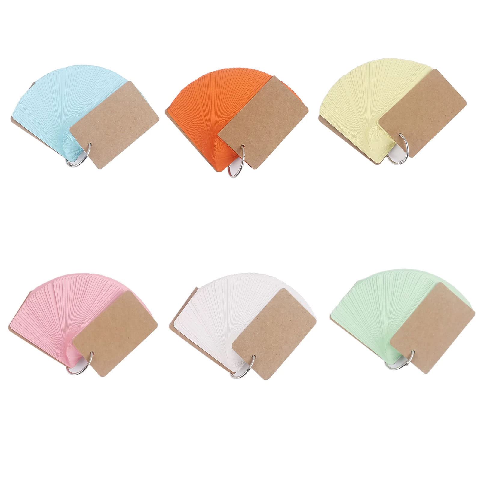 Index Cards with Ring, Flash Cards, Colourful Flash Cards, 6 Pack 300 Vocabulary Cards for Revision, Revision Cards Index Cards Mini Notepads Blank Flashcards Study on Ring
