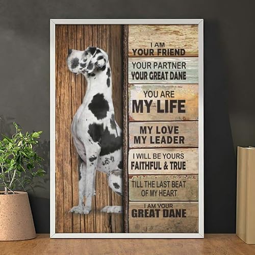 Great Dane Poster Cool Dog Poster Gift for a Great Dane Lover Poster Vintage Tin Sign Hippie Wall Decor Art Room Home Office Bedroom Living Metal Fun Decor Housewarming Gift 12x16inch