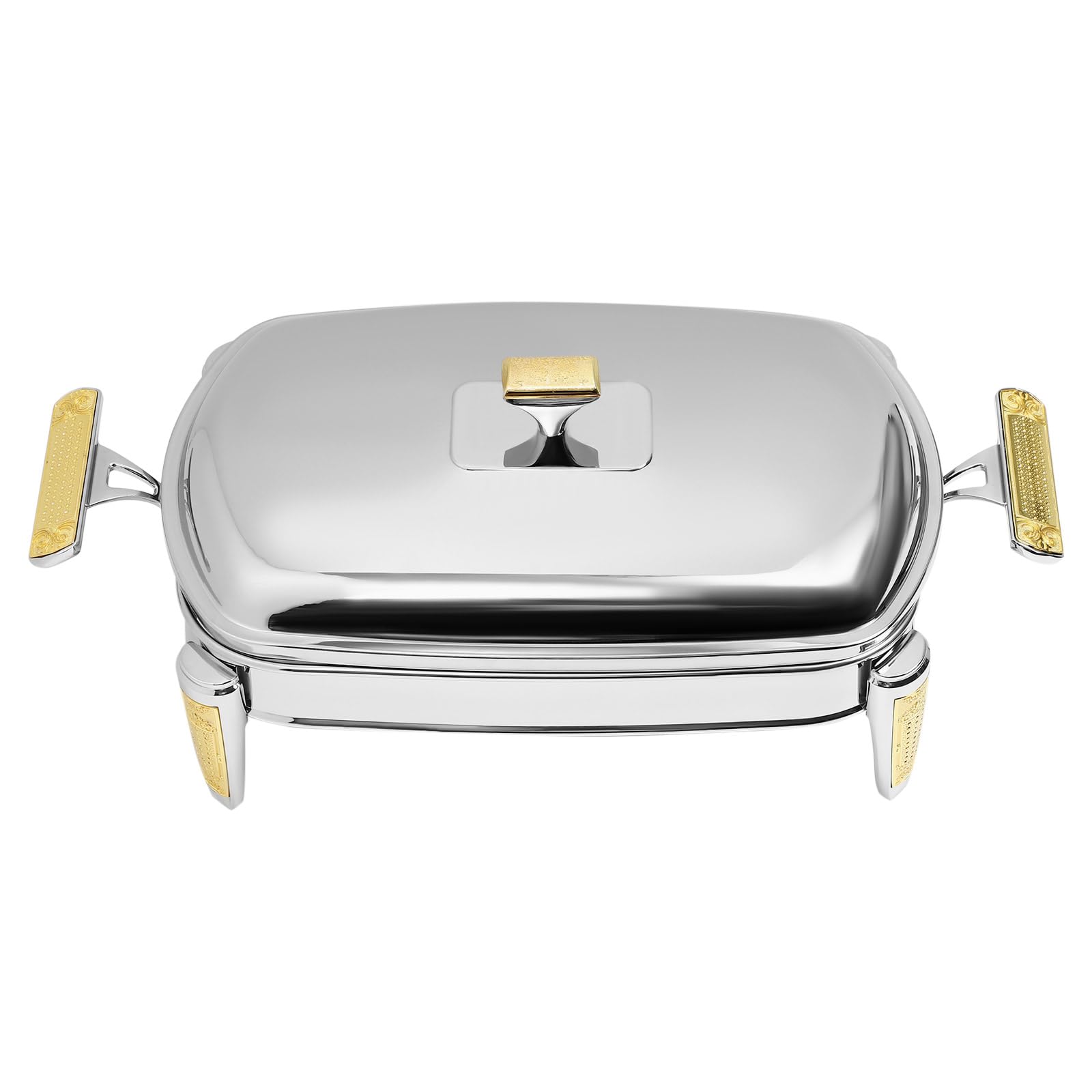 Set di stoviglie rettangolari in argento, per riscaldamento a buffet, contenitore termico per alimenti, 2,2 l, maniglie portatili, copertura in acciaio inox, bordi rotondi, per famiglie, cuc