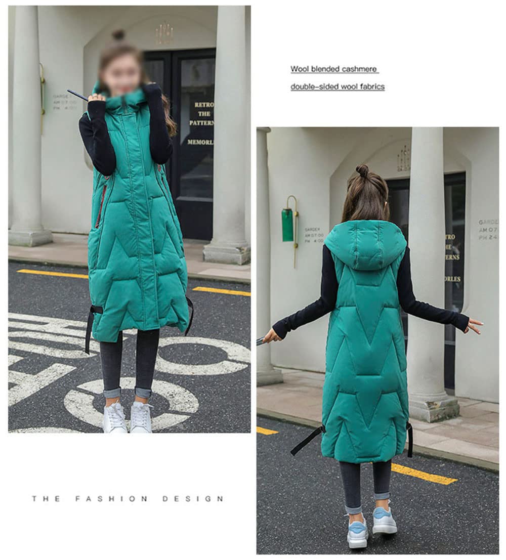 Gilet Invernale Lungo Da Donna, Con Cappuccio, Invernale, Senza Maniche, Caldo, Con Tasche, Gilet Invernale Imbottito Lungo Trapuntato Giacca Da Donna Smanicato Piumino,Verde,XL
