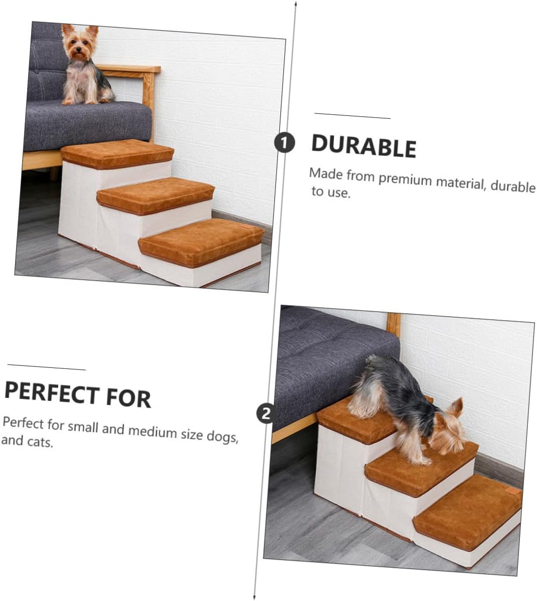 DECHOUS Foldable Pet Ramp Ladder with Storage Box Indoor Dog Stairs for Puppies and Small Dogs Sturdy Non-Slip Pet Steps for High Beds and Couches Brown Compact Design for Seamless Home