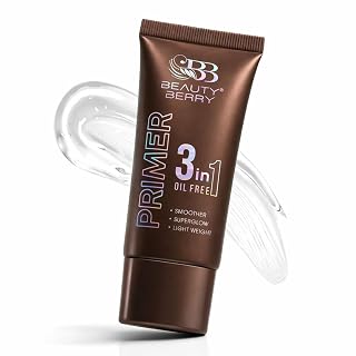 Beauty Berry 3 in 1 Oil Free Face Primer for Women | Pore Minimizer, Makeup Base & Glow Primer | Lightweight, Long Lasting, Non-Comedogenic | All Skin Types | 30ml