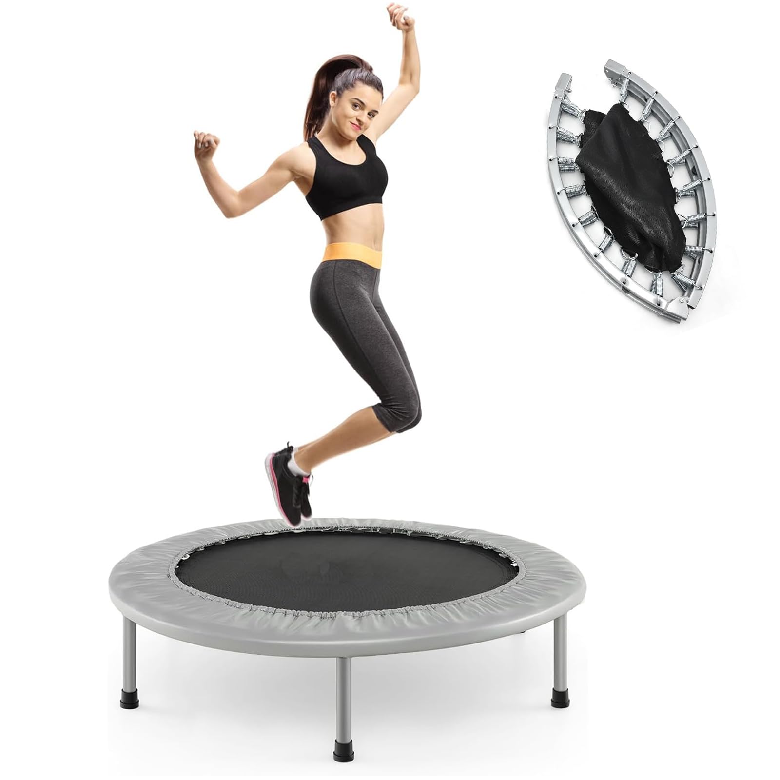 COSTWAY φ97 cm Mini Cama Elastica Plegable, Cama Elástica Fitness con Capacidad de 150 kg, Mini Trampolín Fitness Adultos con Alfombrilla de PP, Multiusos del Ejercicio Interior para Niños y Adultos