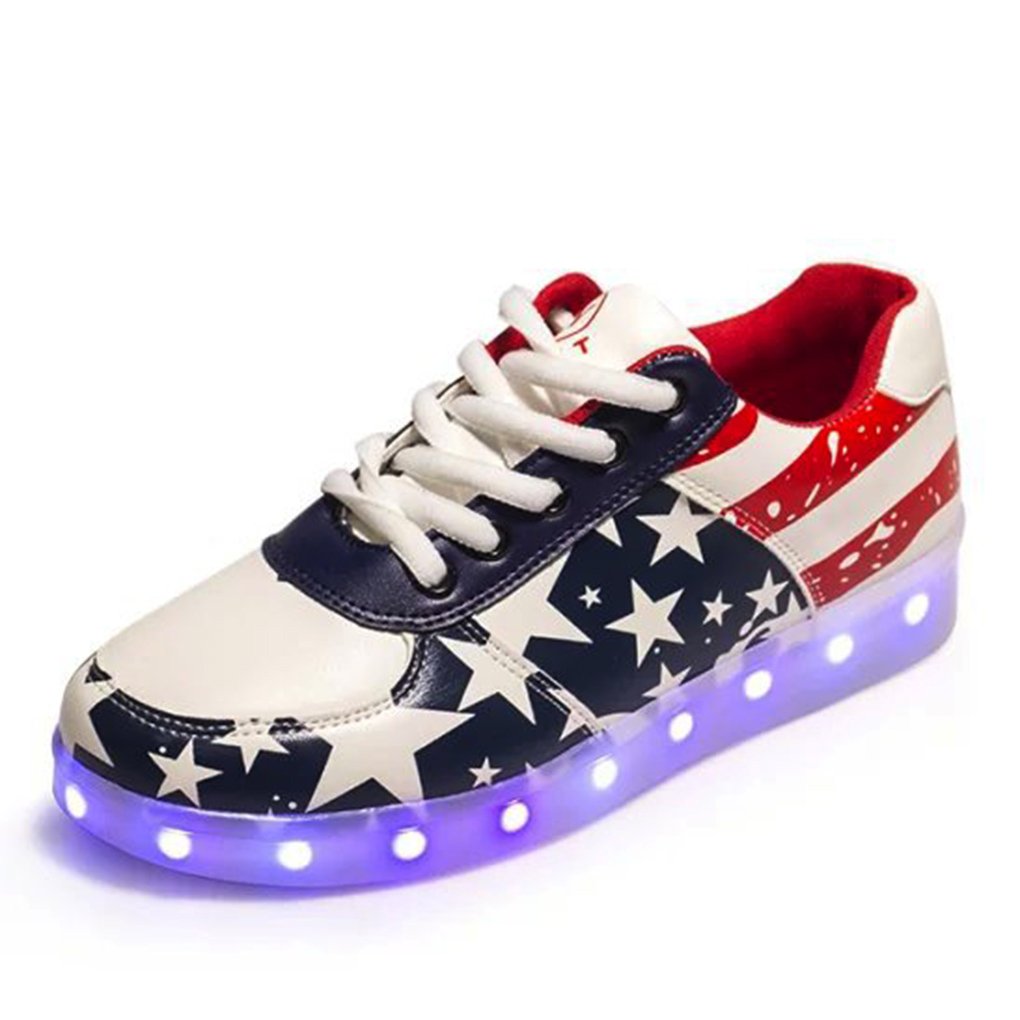 qx Women's Shoes USB Flash Light to Shine LED Light Shoes Sneakers Loafers(US9.5M-266.64mm, Black and White)