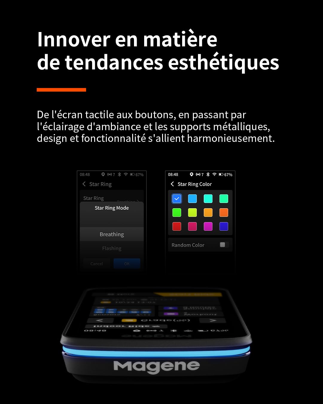 Magene C706 GPS vélo Compteur, Navigation cartographique, écran Tactile Couleur 3,3", positionnement Double Bande, Support métallique, Affichage des données Personnalisable, entraînement en intérieur