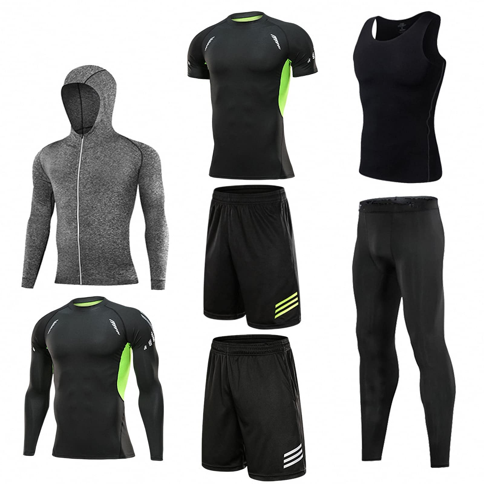 7-częściowy męski zestaw odzieży fitness, szybkoschnące legginsy na siłownię, outdoorowa warstwa bazowa odzież sportowa, styl 7, L