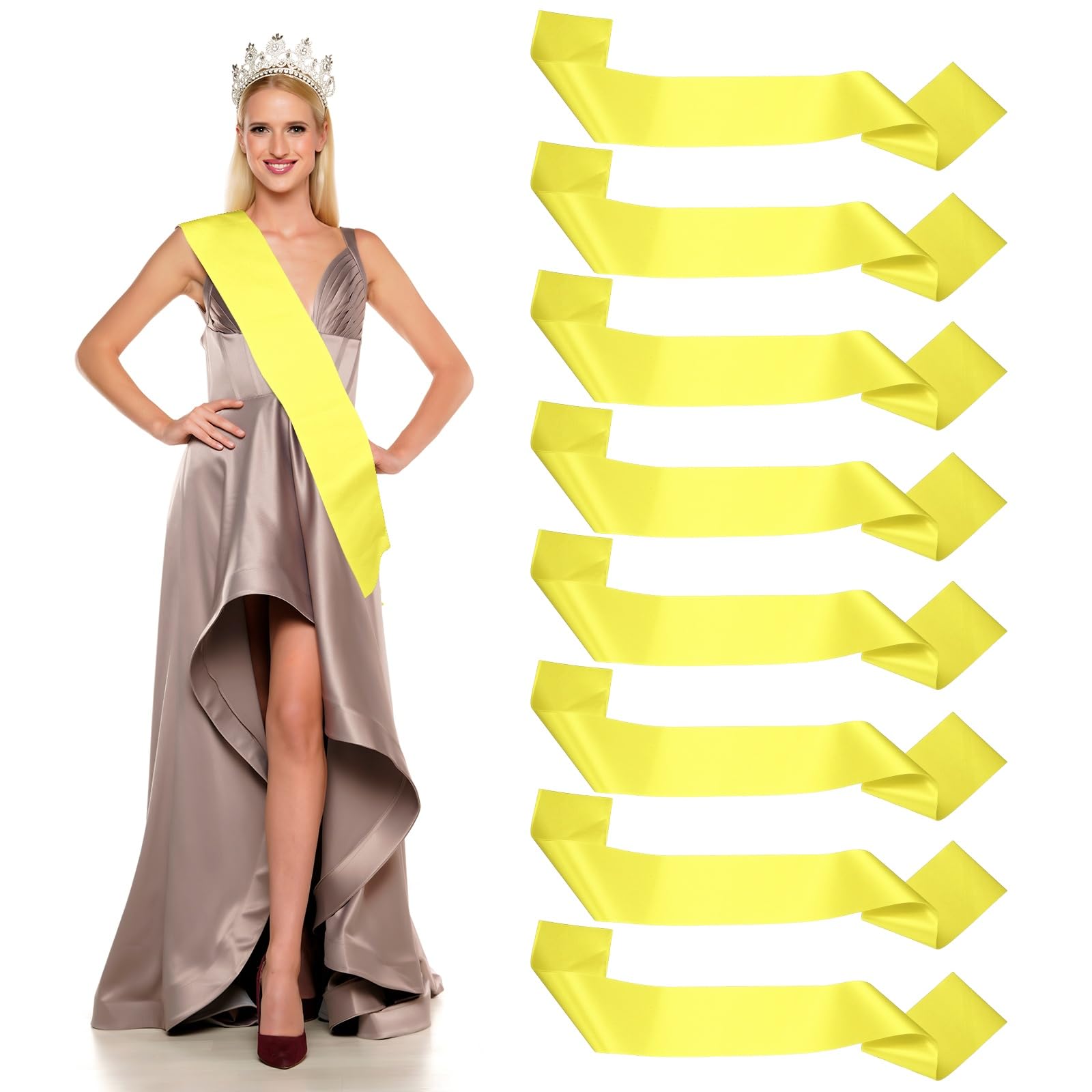 YELARXI Satin Sash, Blank Sash Pageant Ribbon for Party Wedding 8 Pack & Light Yellow