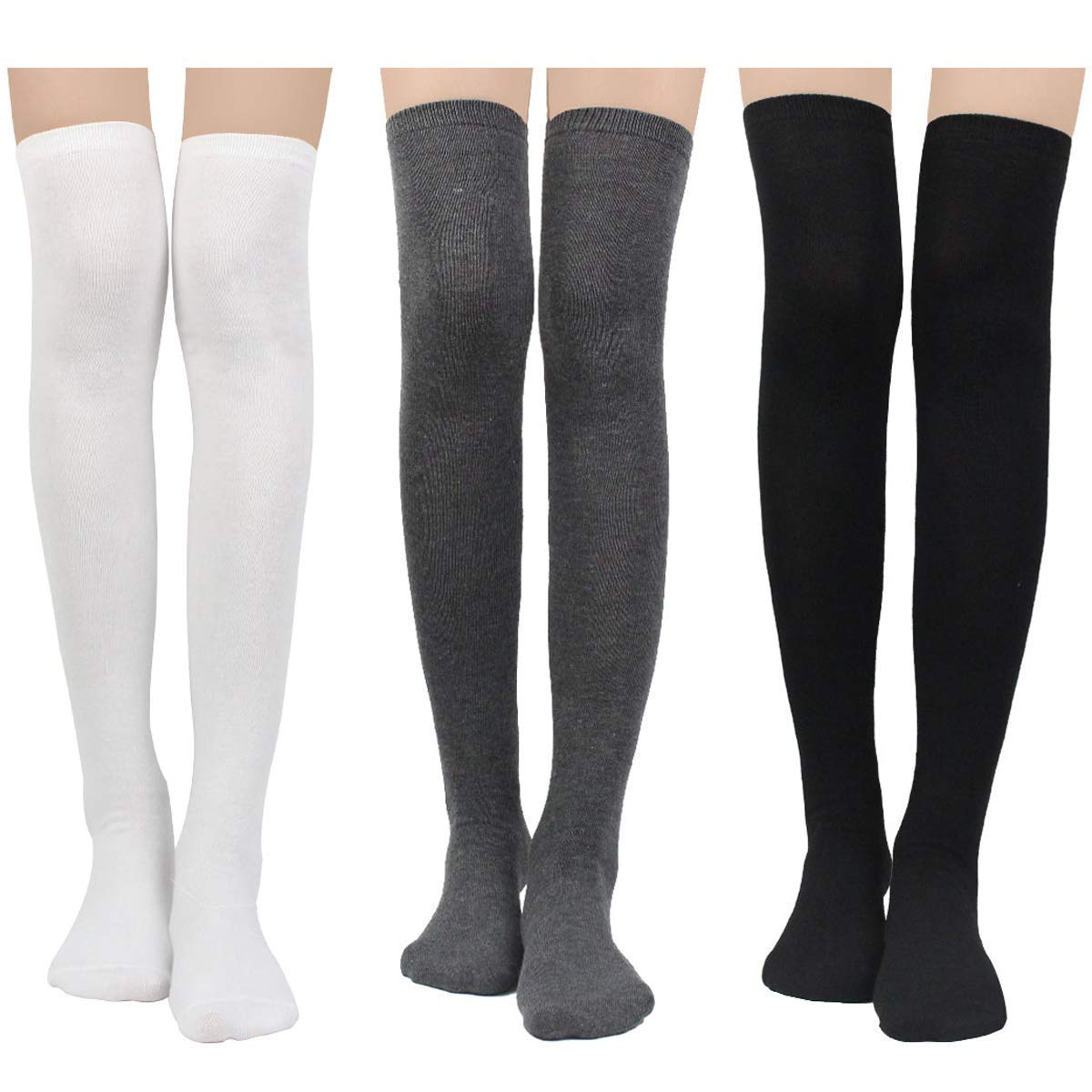 LADES Womens Knee-High Socks - Thigh High Socks Cotton Striped Over The Knee Socks Long Knee High Socks for Women