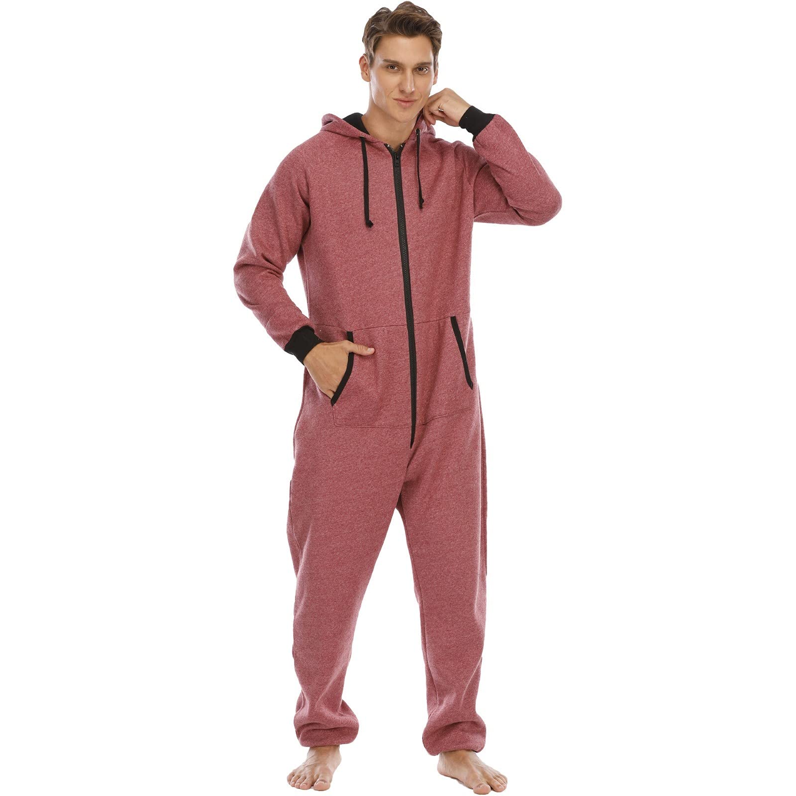 Pigiama Uomo Intero con Cappuccio Caldo Flanella | Pigiama Uomo Intero con Cappuccio, Tessuto Caldo e Soffice, Perfetto per Giornate Fredde