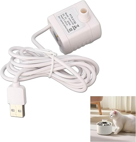 Bomba de fuente de agua para mascotas, bomba de fuente de agua USB de 5 V, con perilla de ajuste, motor sin escobillas de CC, para fuente de