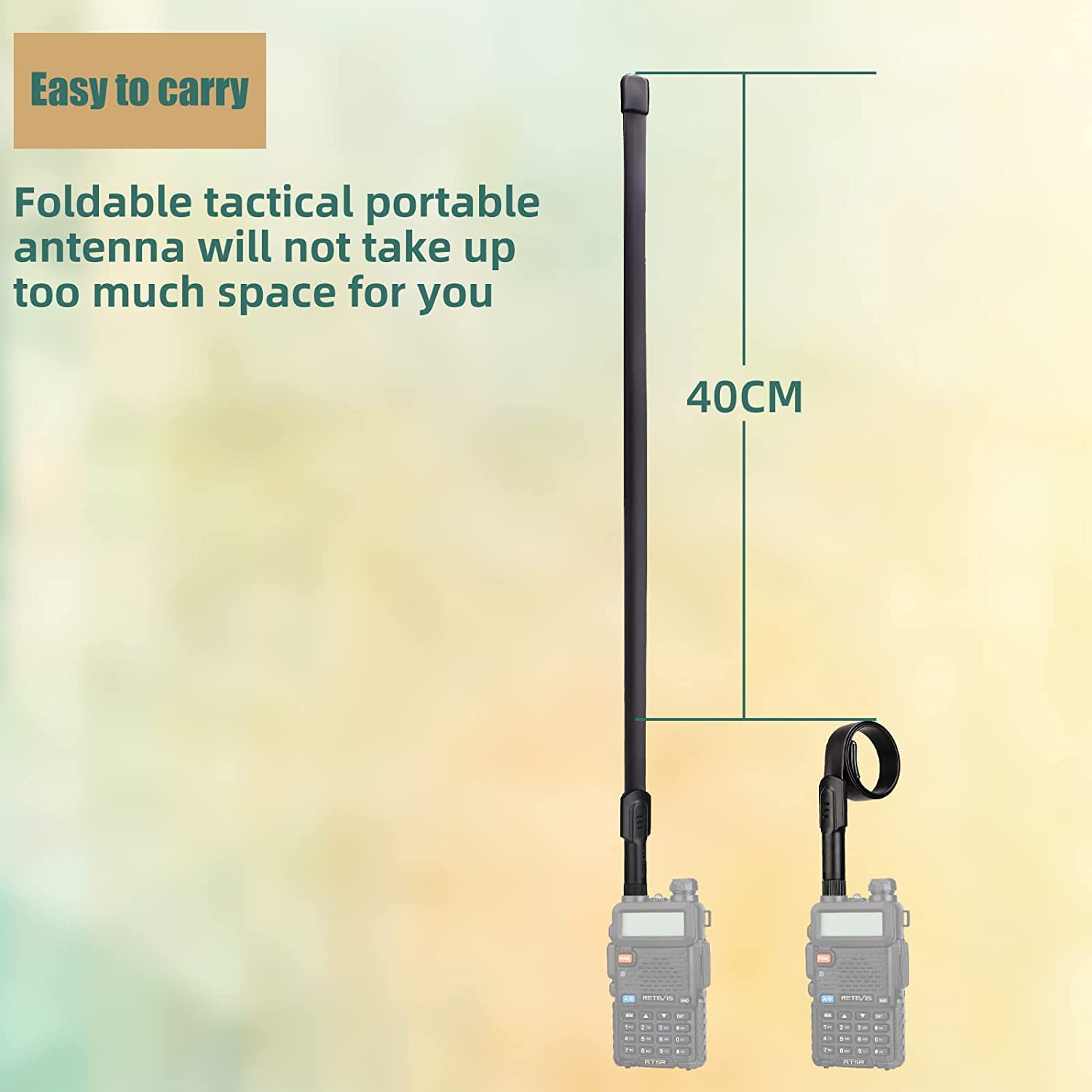 Retevis HA05 SMA-F Antena Táctica, Doble Banda VHF/UHF Antena, Plegable Antena de Alta Ganancia Compatible con Radio Bidireccional Retevis RT5R RT5 H777 Baofeng UV-5R UV-82 Walkie Talkie (1 Pieza)
