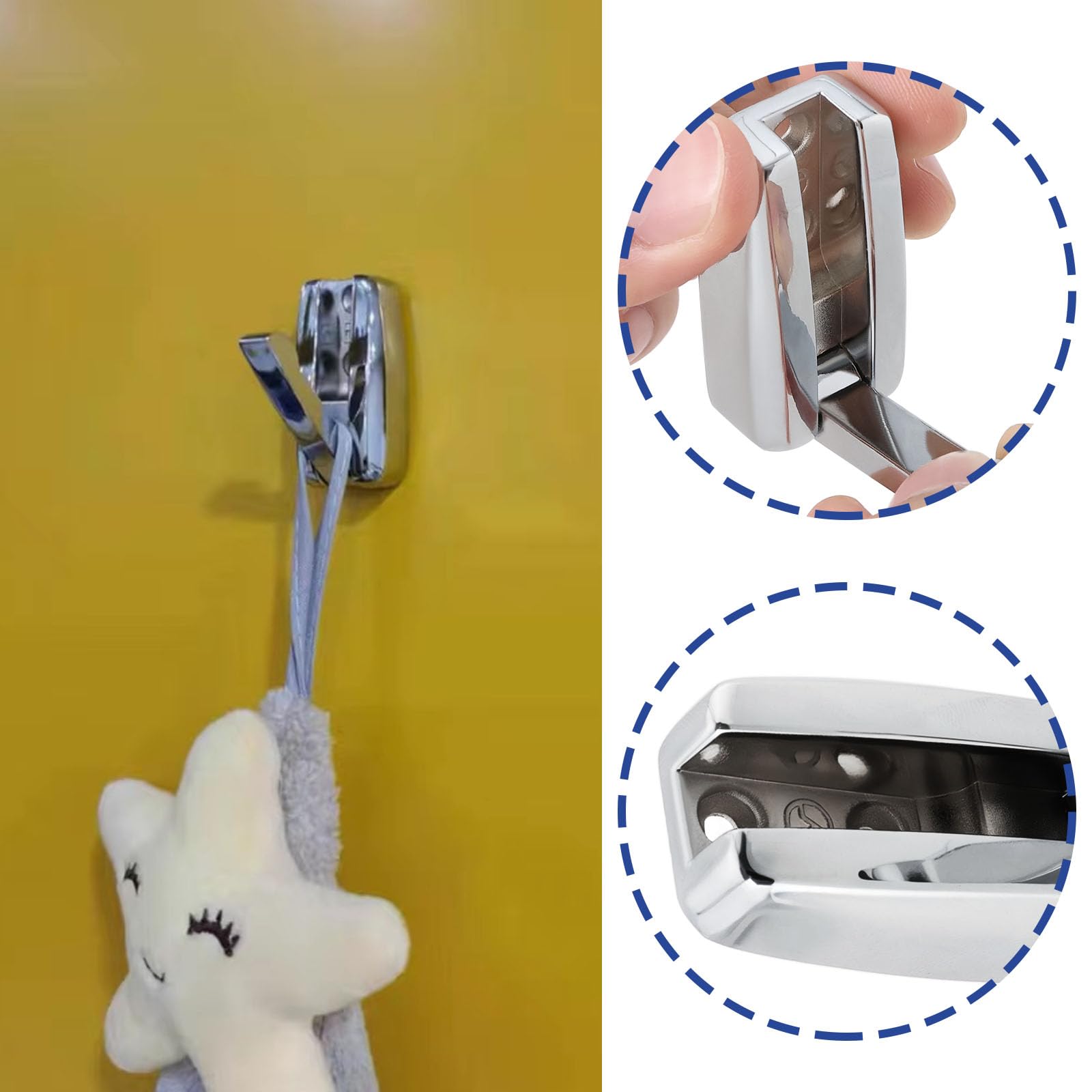 SG Store 2pcs Zinc Alloy Hideaway Hook Folding Coat Hooks 50 x 26 x 13.5mm for Closet Bathroom Kitchen Garage Jacket Towel Keys Silver (Screwless) - Image 3