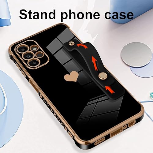 Miniatura 4 de BITOBE Funda diseñada para Samsung A13 4G, diseño de corazones negros para mujeres, niñas, hombres, chapado de lujo con soporte de correa,