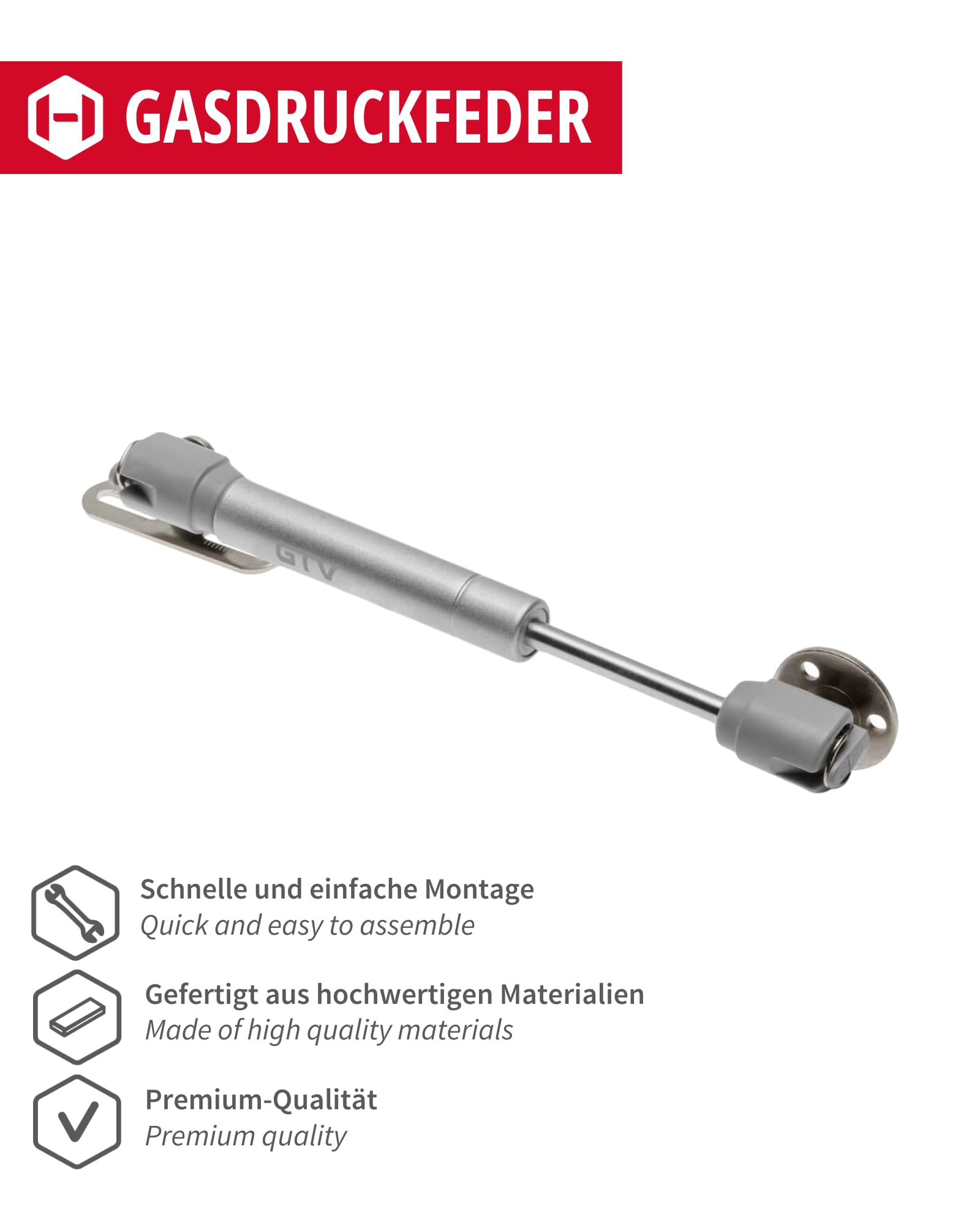 Gedotec 2x Gasdruckfeder 600N - Kesseböhmer Gasdruckdämpfer für HSB Hochschwenkbeschlag - Stoßdämpfer für Klappe, Schranktür & Küchenschrank, Kompressionsfeder mit Anleitung