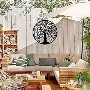 Remenna Metal Wall Art Tree of Life Wall Decor 23inch Family Tree Metal Wall Hanging Bedroom Living Room Decor Outdoor Decoration black