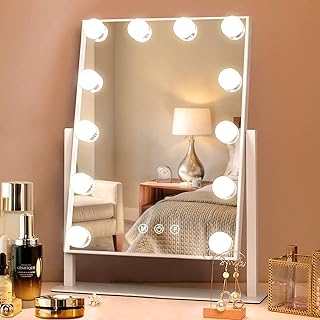 Bobening Hollywood Vanity Mirror with Lights, Lighted Makeup Mirror with 3 Color Light Modes & 360 Degree Rotation, Smart Touch Control and 10x Magnification (11.8x16.1 inch)
