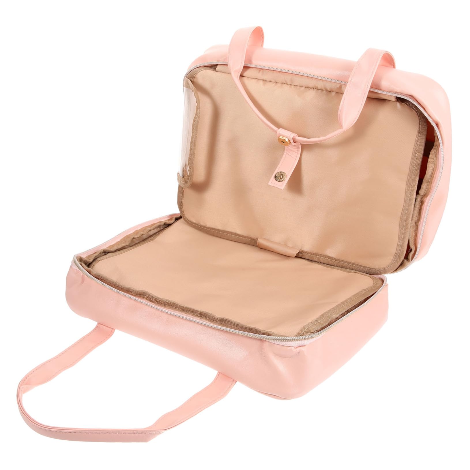 POPETPOP Neceser Colgante de Viaje para Maquillaje y Cosméticos, Piel PU, Diseño, Compartimentos Múltiples y Asa, Rosa para Mujer