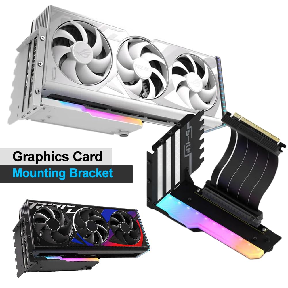 Kit di supporto per scheda grafica verticale con cavo Riser PCI-E 4.0 X16 da 15 cm, kit di supporto per scheda video ad angolo retto di 90 gradi, supporto per scheda grafica (nero lucido