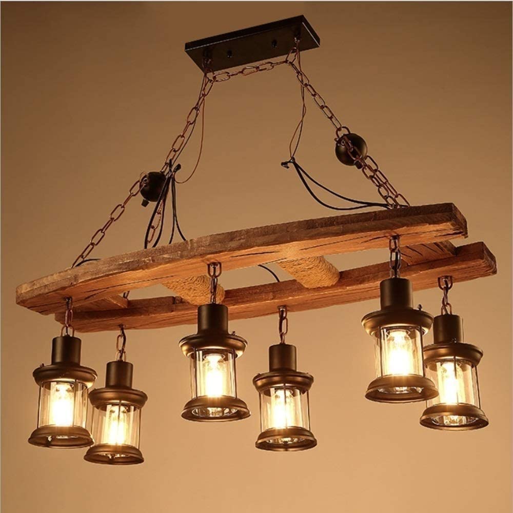 Drewniana lampa wisząca z 6 głowicami