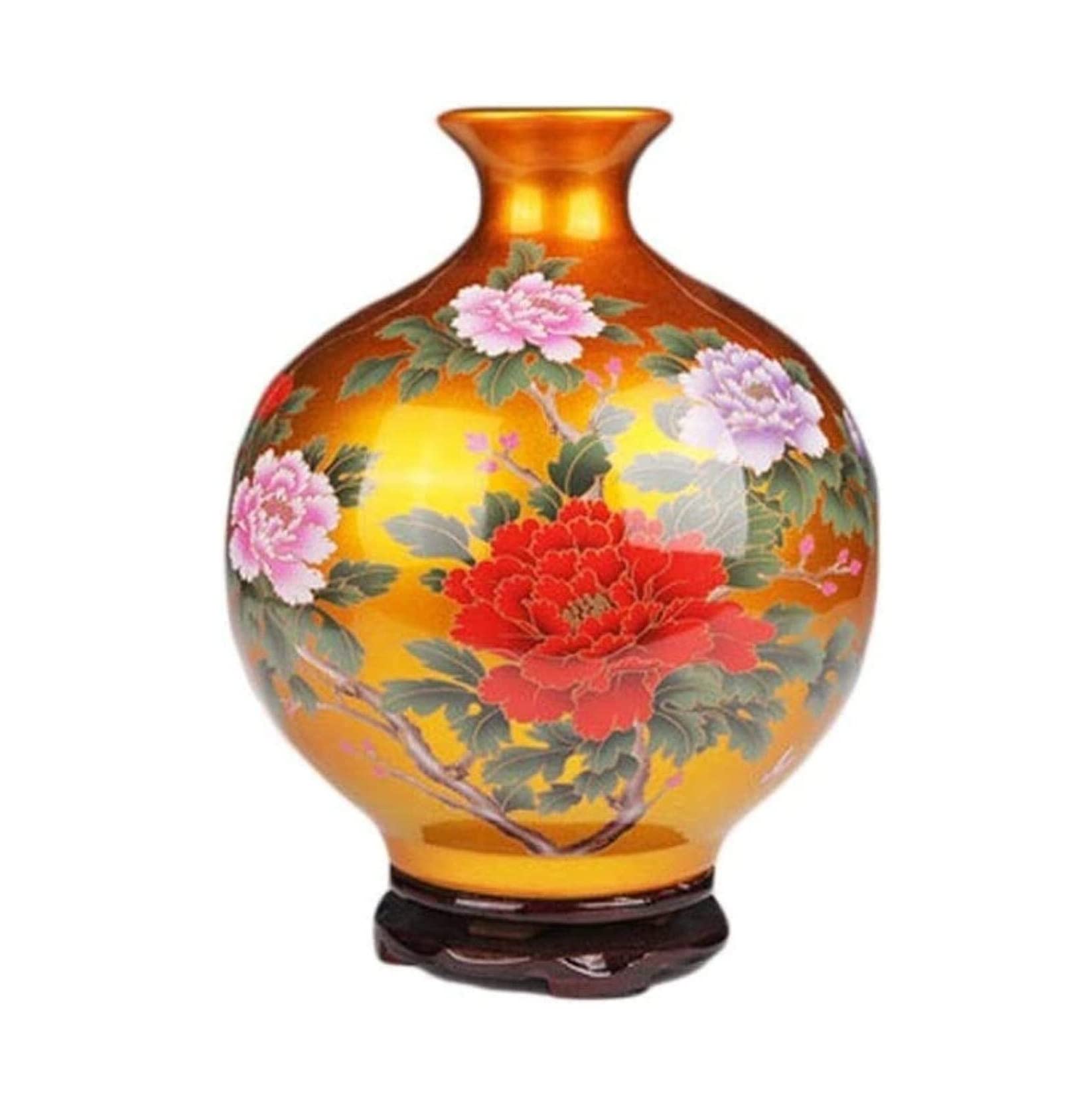 Vasen Vase aus Keramik, handgefertigt, mit Pfingstrosenmuster auf dem Sockel, kann im Arbeitszimmer, Hotel, Dekoration for Blumen platziert Werden (blau, 27 x 24 cm)