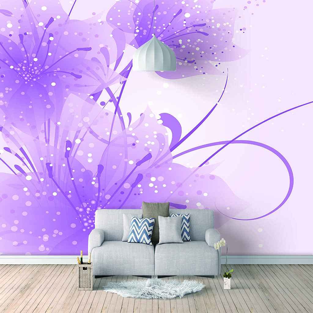 Papier peint floral violet 150x105 cm autocollant pour salon et chambre