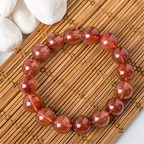 Genuine Natural Red Rutilated Quartz Gemstone 13mm Crystal Round Bead Power Bracelet AAAAA4