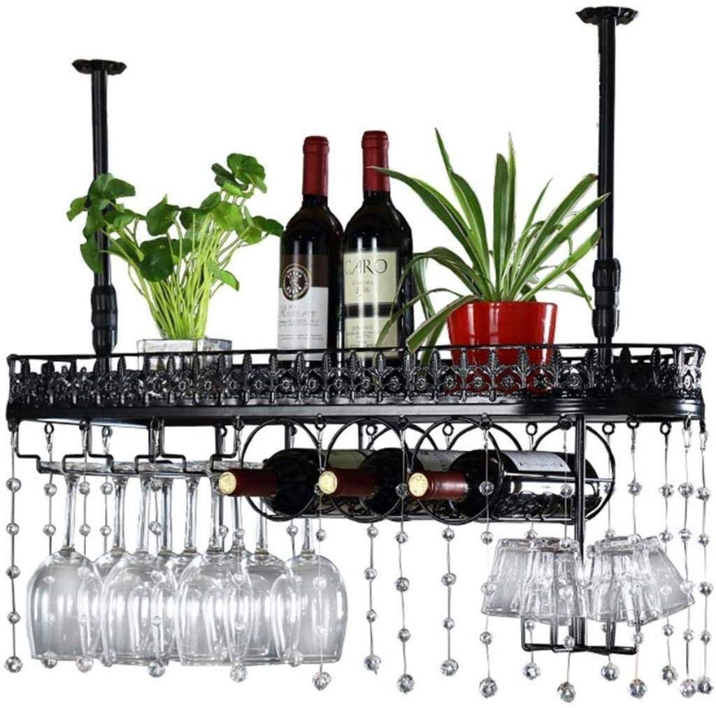 Support de bouteille de vin suspendu au plafond noir en métal pour verres à pied
