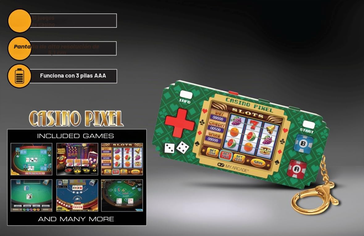 My Aracde Casino Pixel Player: Videojuego con Licencia Oficial, Juegos de Casino, Llavero portátil Arcade