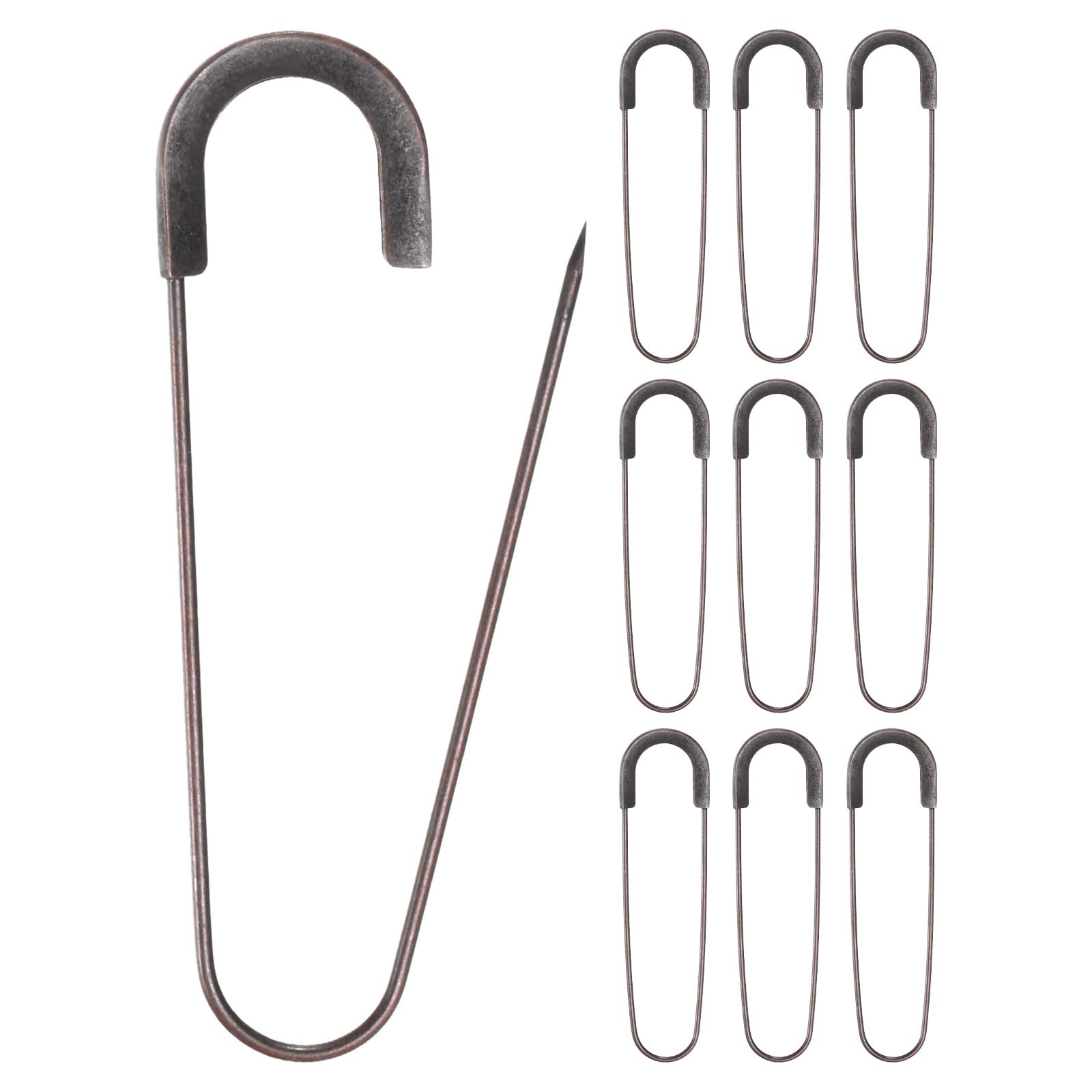 M METERXITY 10-Pack Large Safety Pin 3.15in/80mm Zinc Alloy Copper Tone