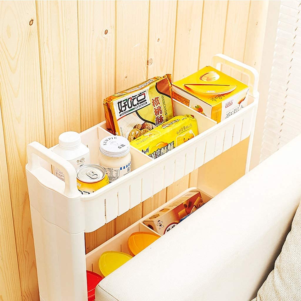 XYSQ Carrello da Cucina da 10cm, Scaffalatura Bianca, Carrello di Stoccaggio con Ruote per Cucina per Disabili Lavanderia da Bagno, con Manici, con Ganci Aggiuntivi, Nessuna Installazione A Vite